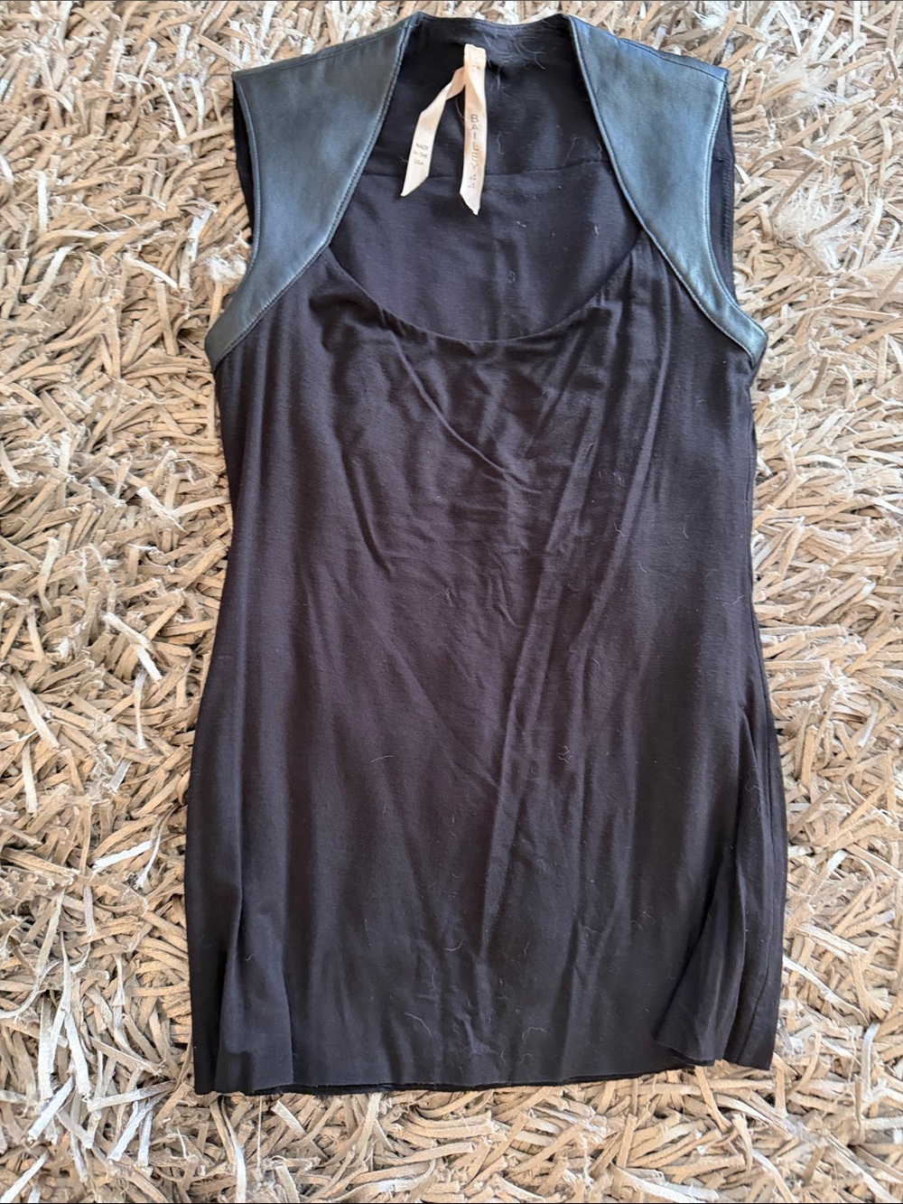 Bailey 44 Black Sleeveless Tank with Faux Leather Shoulder Panels